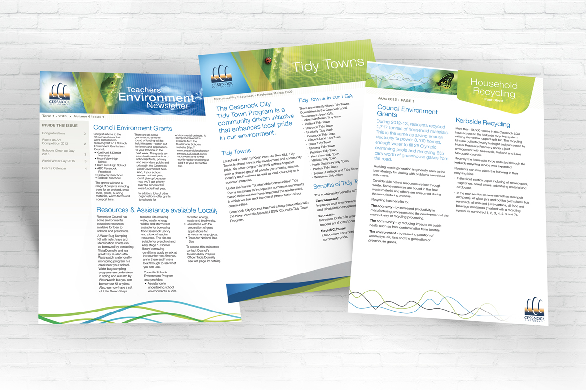 Newsletter cover designs for Cessnock City Council