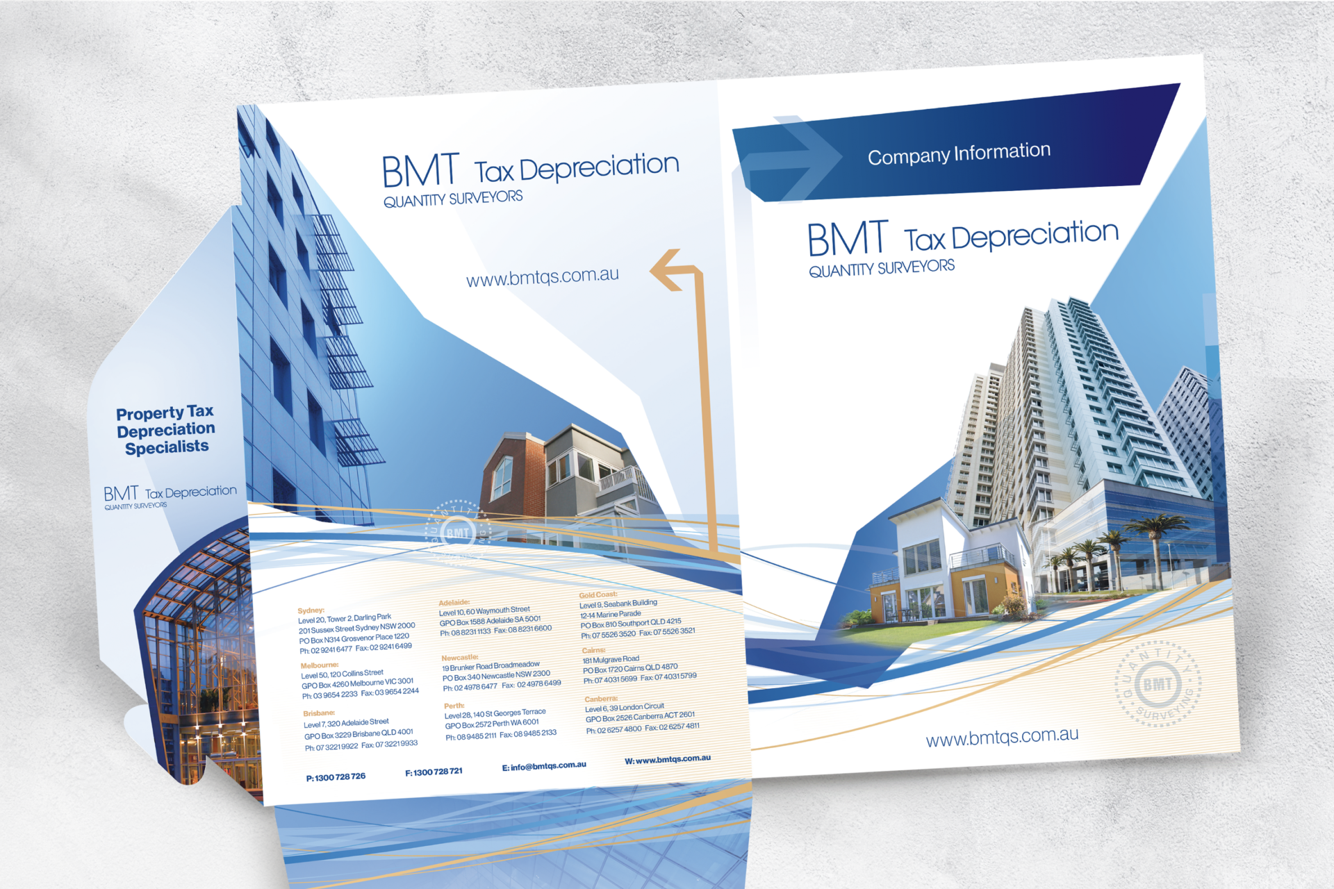 BMT & ASSOCIATES Branding, corporate folder on grey background