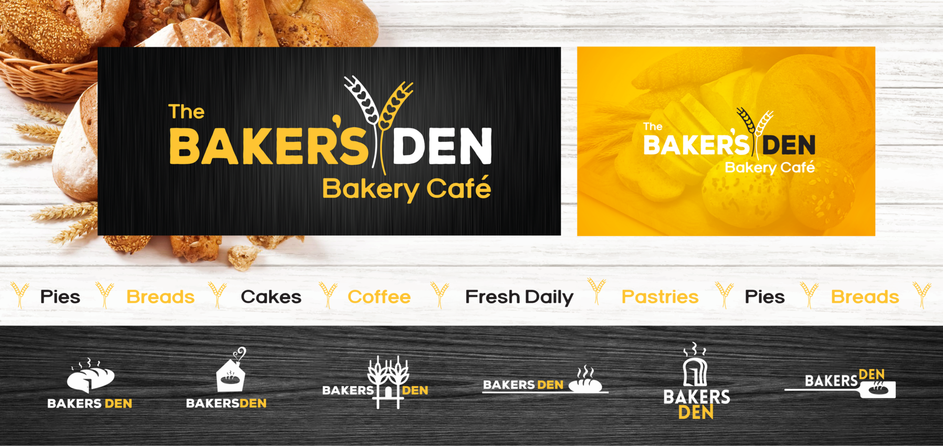 warm golden colours for a bakery cafe called Baker's Den for Ryan Signs