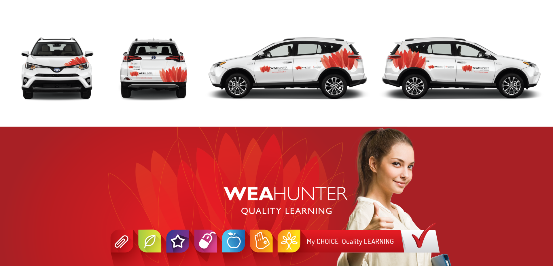 beautiful brand for WEA Hunter applied to a white Toyota Rav4