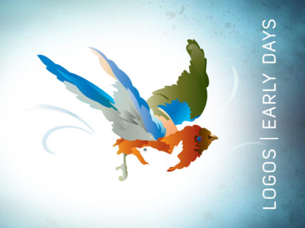 early days logos introduction banner on blue background